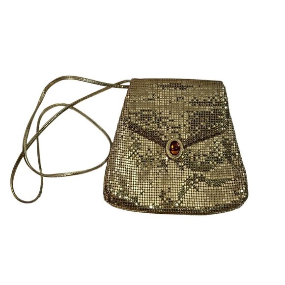 Vintage Whiting & Davis Gold Mesh Metallic Envelope Crossbody Bag  Sequin 60s - Picture 2 of 7